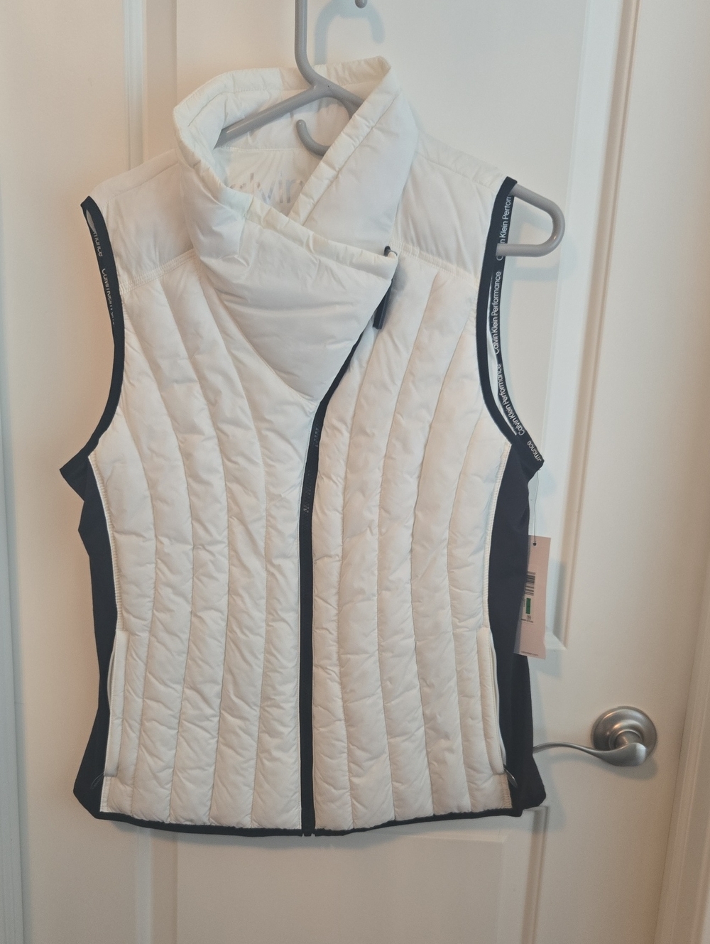 Calvin Klein White Quilted Sleeveless Puffer Vest with Black Trim